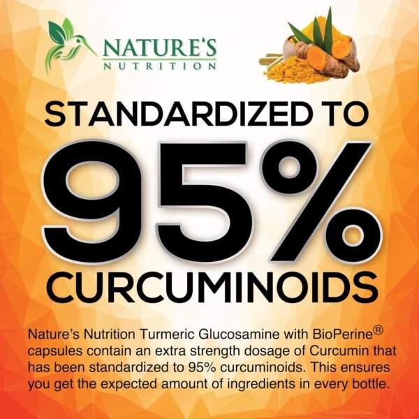 Turmeric Curcumin Supplement 2000mg with Glucosamine Chondroitin & Ginger, 95% Curcuminoids, BioPerine Black Pepper for Best Absorption, Nature's Joint Support, Non-GMO, Bottled in USA - 240 Capsules - Image 5