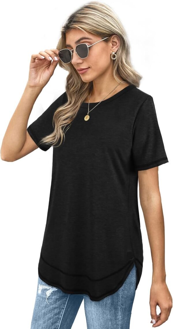 Dofaoo Womens Tops Short Sleeve Summer T-Shirts Curved Hem Casual Fashion Shirts - Image 3