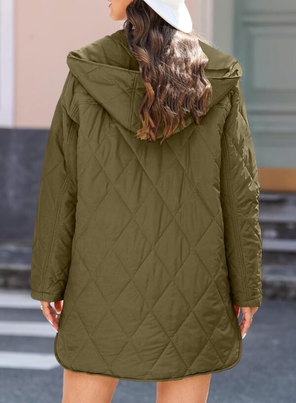 EVALESS Long Jackets for Women Fashion 2024 Winter Coat for Women Business Casual Diamond Quilted Hooded Lightweight Jackets - Image 4