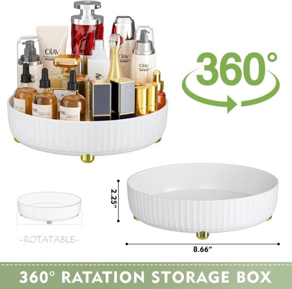 Bathroom Organizers and Storage - Rotating Makeup Organizer Tray for Perfume,Skincare,Cosmetics and Bathroom Storage,Lazy Susan Organizer,White - Image 2