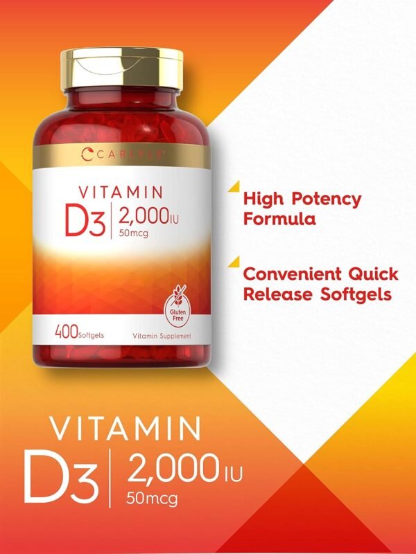 Carlyle Vitamin D3 2000IU Softgels | 400 Count | Non-GMO, Gluten Free Formula | 50 mcg | Vitamin D Supplement - Image 3