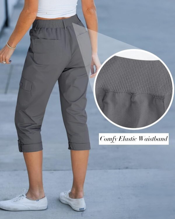 GRAPENT Cargo Capri Pants for Women High Waisted Relaxed Fit Elastic Knit Waist Casual Capris Trousers Cropped Pants - Image 2
