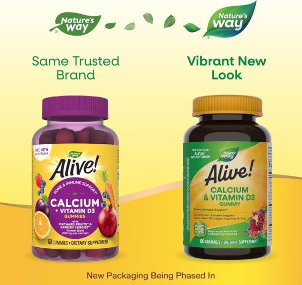 Nature's Way Alive! Daily Calcium & Vitamin D3 Gummies, Bone Support*, Immune Support*, Strawberry and Raspberry- Lemonade Flavored, 60 Gummies (Packaging May Vary) - Image 2