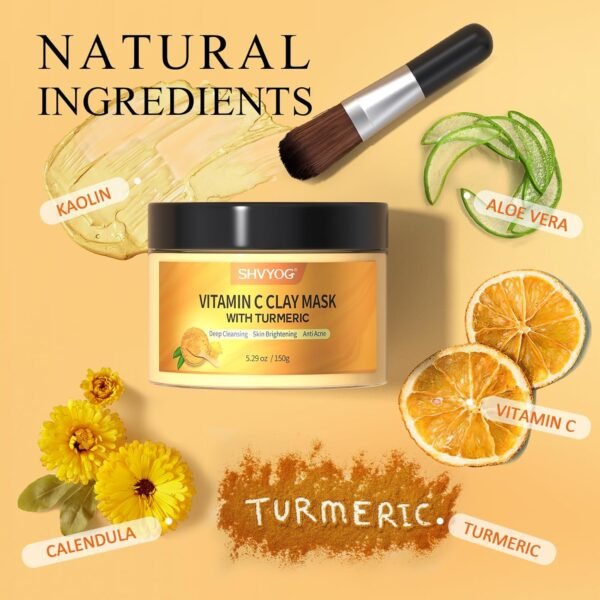 Vitamin C Face Mask with Kaolin Clay and Turmeric for Dark Spots, Dull Skin, Skincare Facial Mask for Controlling Oil and Refining Pores 5.29 Oz - Image 2