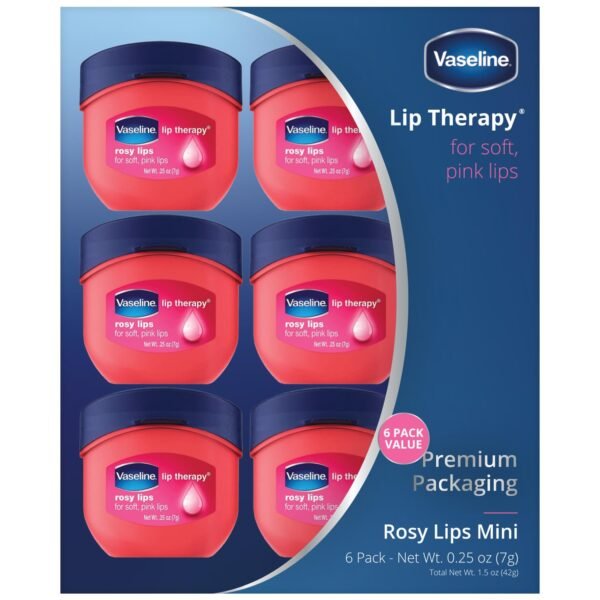 Vaseline Lip Therapy Rosy Lips 6-Pack – Mini Lip Balms for Soft, Deliciously Kissable Lips, Premium Gift Set, 0.25 Oz Ea