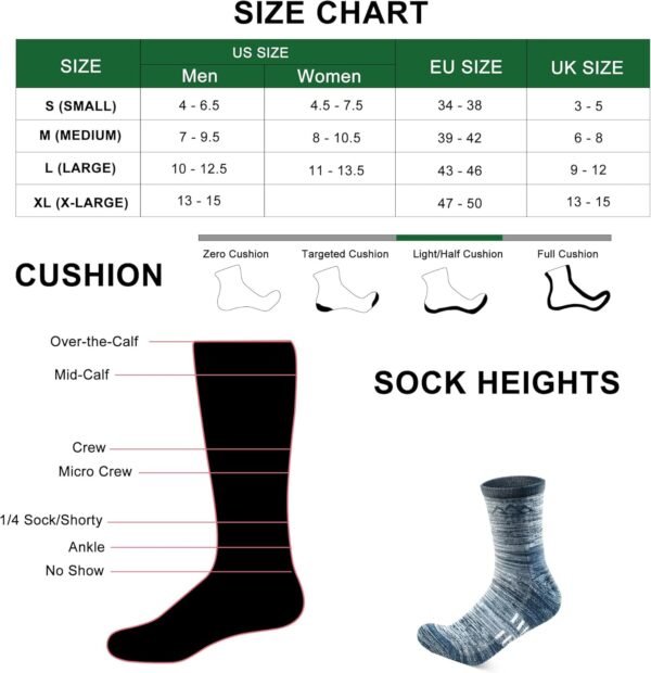 innotree 3 Pack Merino Wool Hiking Socks for Men, Micro Crew Cushioned Moisture Wicking Trekking Socks - Image 4