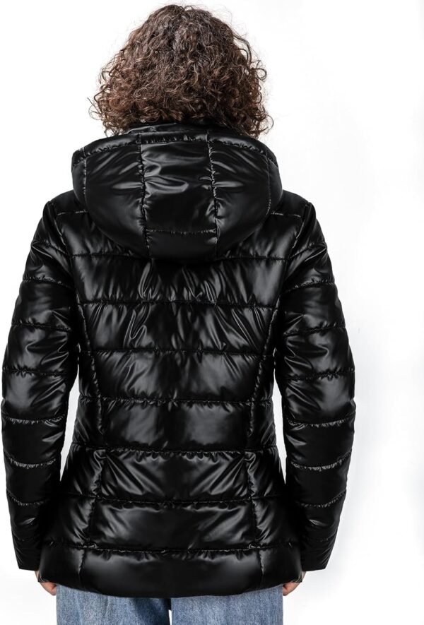 Women's Winter Down Puffer Jacket, Warm Hooded Puffer Coat for Women with Faux-Fur Pile Collar - Image 2