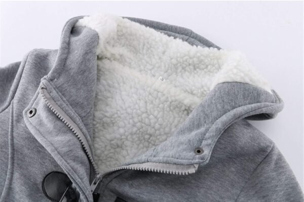 JiangWu Womens Fashion Horn Button Fleece Thicken Coat with Hood Winter Warm Jacket - Image 3