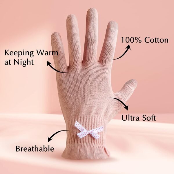 Evridwear Beauty Cotton Gloves with Touchscreen Fingers for SPA, Eczema, Dry Hands, Hand Care, Day and Night Moisturizing, (2 Pair S/M, Feather Weight Pink Color) - Image 3