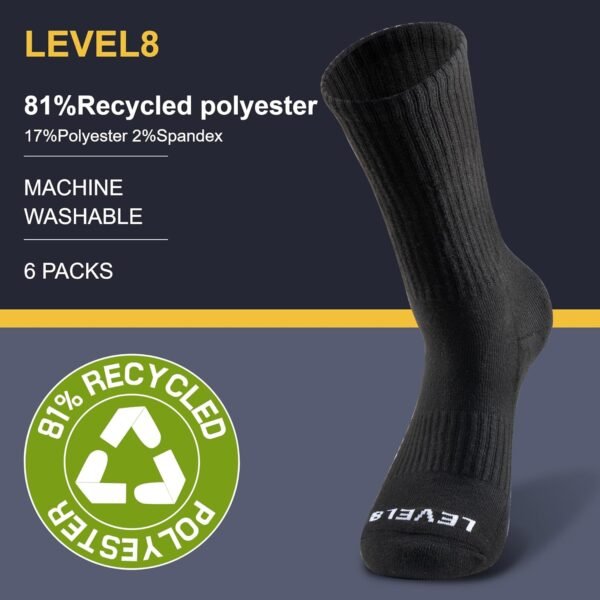 LEVEL8 Mens Work Crew Socks, Comfy Mid Calf Dress Socks, Moisture Wicking, Running and Exercise, 6 Pairs - Image 2