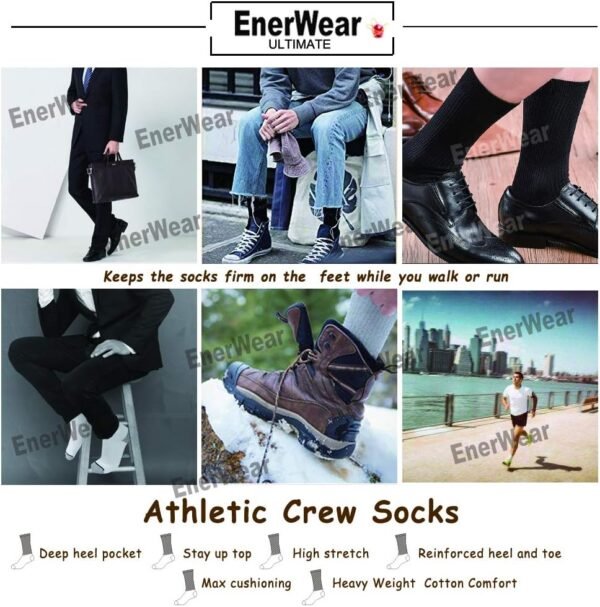 EnerWear 10P Pack Unisex Cotton Moisture Wicking Cushion Crew Socks - Image 6