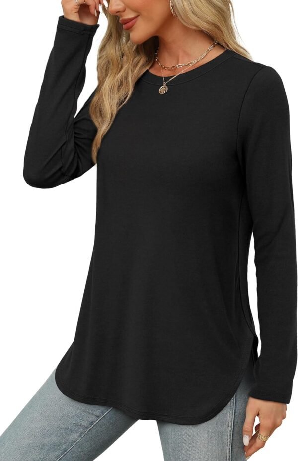 XIEERDUO Womens Long Sleeve Round Neck Shirts Side Split Basic Loose Tunic Tops Casual 2025 - Image 3