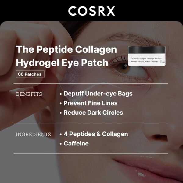 COSRX Peptide Collagen Hydrogel Eye Patch, 60 Patches, Under Eye Patches for Puffy Eyes and Dark Circles with Caffeine, Korean Skin Care - Image 7