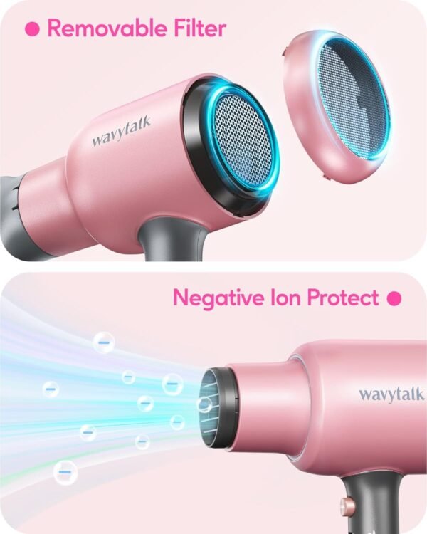Wavytalk Ionic Hair Dryer Blow Dryer with Diffuser & Comb for Curly Hair Professional 1875W High Power Dryer with Ceramic Technology for Fast Drying as Salon Light and Quiet - Image 5