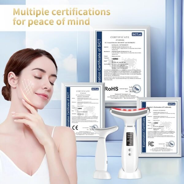 Red Light Therapy for Face and Neck, 4 Color LED Facial Light Therapy Device for Skin Care at Home, Micro-Current Vibration Facial Cold and Hot Service, Multifunctional Facial Skin Care Tools - Image 6