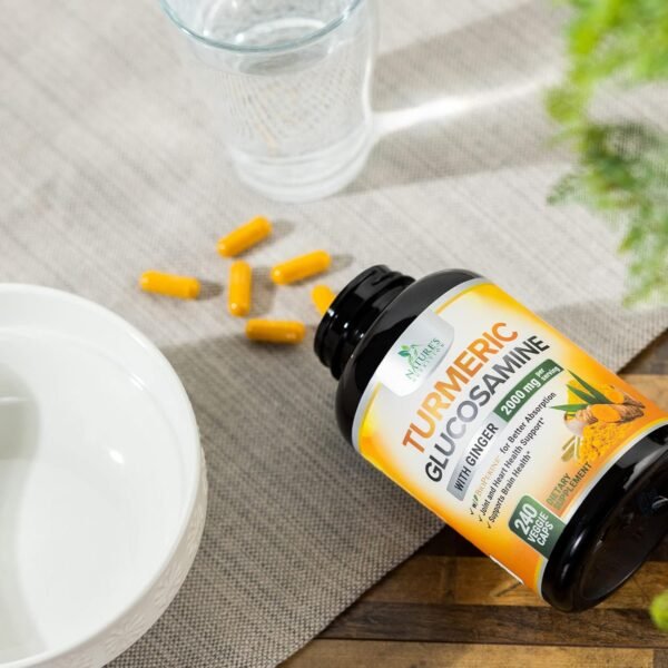 Turmeric Curcumin Supplement 2000mg with Glucosamine Chondroitin & Ginger, 95% Curcuminoids, BioPerine Black Pepper for Best Absorption, Nature's Joint Support, Non-GMO, Bottled in USA - 240 Capsules - Image 9