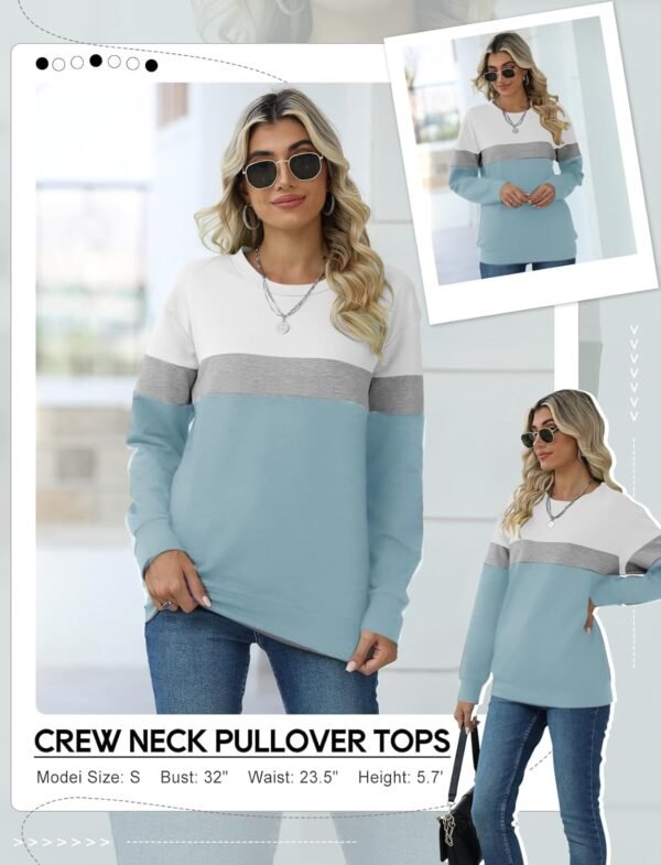 TICTICMIMI Women's Casual Long Sleeve Color Block/Solid Tops Crewneck Sweatshirts Cute Loose Fit Pullover with Pockets - Image 4