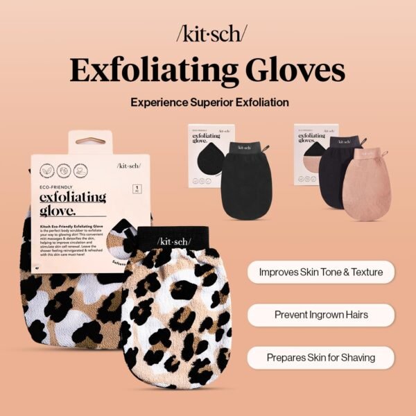 Kitsch Deep Exfoliating Glove, Eco Friendly Exfoliating Body Scrubber, Dead Skin Remover & Body Scrubber Exfoliator, Body Scrub Mitt for Skin Cell Renewal, Body Exfoliating Gloves for Shower, Leopard - Image 8