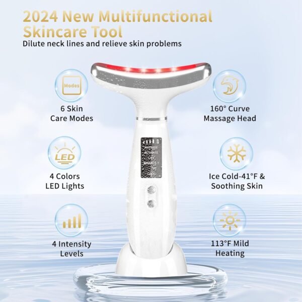 Red Light Therapy for Face and Neck, 4 Color LED Facial Light Therapy Device for Skin Care at Home, Micro-Current Vibration Facial Cold and Hot Service, Multifunctional Facial Skin Care Tools - Image 2