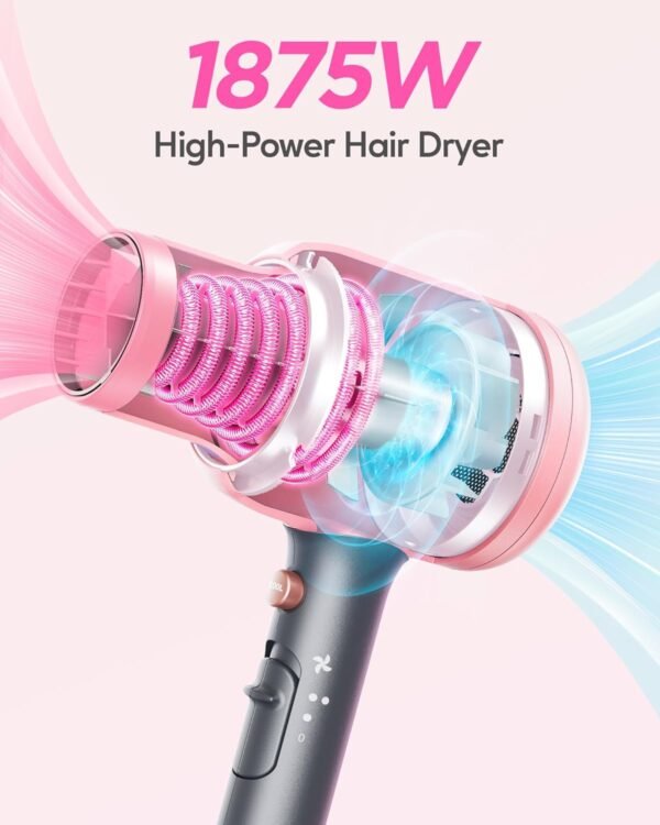 Wavytalk Ionic Hair Dryer Blow Dryer with Diffuser & Comb for Curly Hair Professional 1875W High Power Dryer with Ceramic Technology for Fast Drying as Salon Light and Quiet - Image 3