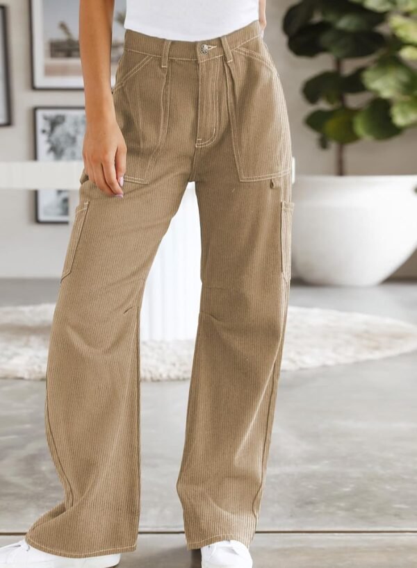 Dokotoo Cargo Long Pants Women 2024 Wide Leg High Waisted with Pockets Casual Pants - Image 3