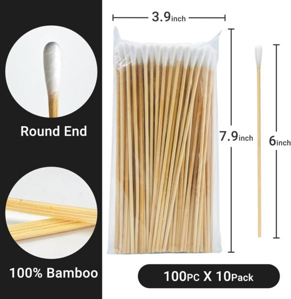 500/1000 Count 6'' Long Round/Pointed Cotton Swabs Durable Stem, Lint- Free Gun Cleaning Swabs Pure Cotton Tips for Gun Maintenance, Makeup, Pet Care, Equipment (Detailed Work) - Image 4