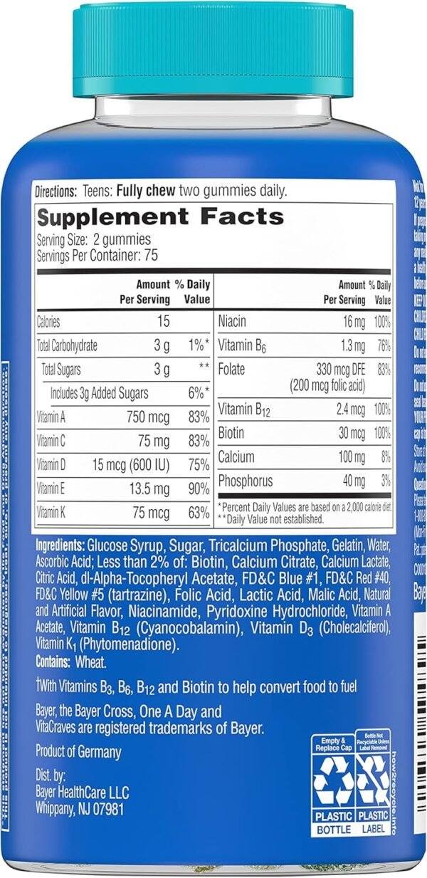One A Day Teen for Him Multivitamin Gummies, Gummy Multivitamins with Vitamin A, C, D, E and Zinc for Immune Health Support, Physical Energy & More, 150 Count - Image 8