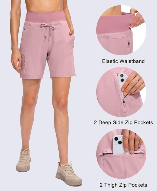 Obla Women's Hiking Cargo Shorts Zipper Pockets Soft High Waisted Quick Dry 7 Inch Long Shorts for Women Golf Athletic Summer - Image 4