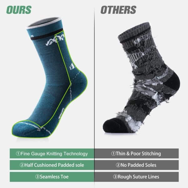 innotree 3 Pack Men's Merino Wool Hiking Socks, Micro Crew Cushioned Hiking Walking Socks Moisture Wicking Trekking Socks - Image 2