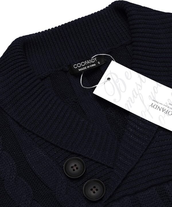 COOFANDY Men's Shawl Collar Pullover Sweater Slim Fit Casual Button Cable Knit Sweaters - Image 4