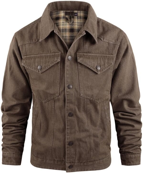 Flygo Mens Flannel Lined Denim Jacket Snap Cowboy Cut Western Classic Slim Fit Vintage Heavy Duty Jacket Trucker Coat - Image 2