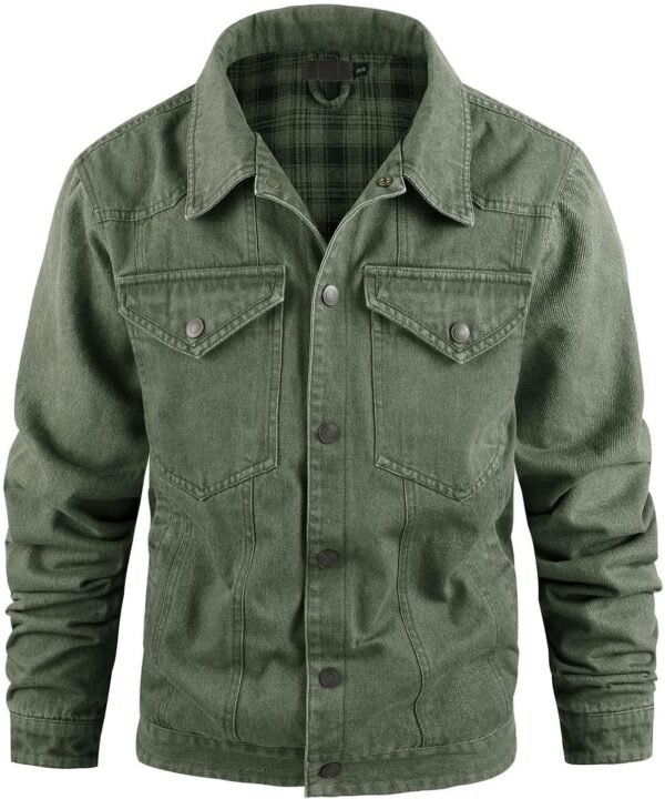 Flygo Mens Flannel Lined Denim Jacket Snap Cowboy Cut Western Classic Slim Fit Vintage Heavy Duty Jacket Trucker Coat - Image 2