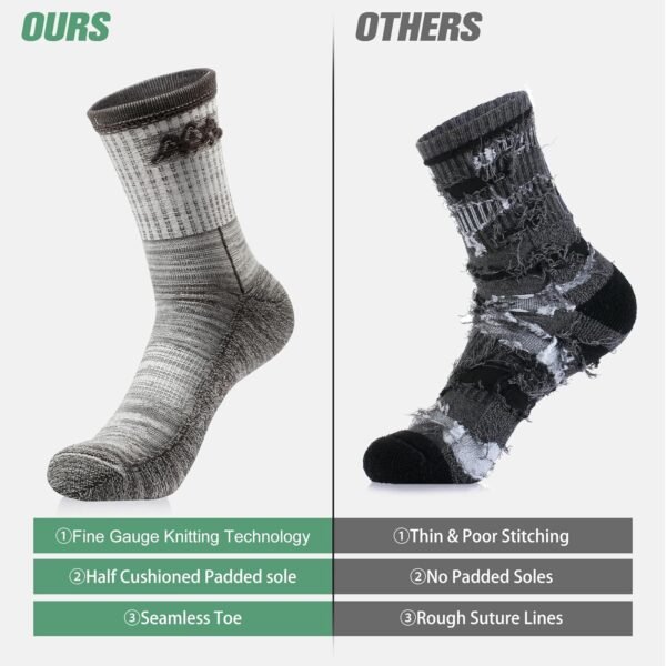 innotree 3 Pack Merino Wool Hiking Socks for Men, Micro Crew Cushioned Moisture Wicking Trekking Socks - Image 2
