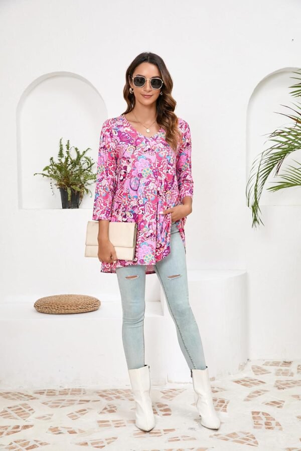 ENMAIN Womens Tunic Plus Size 3/4 Sleeve Tops to Wear with Leggings Casual Long Swing Blouses Shirts Loose Fit Dressy - Image 6