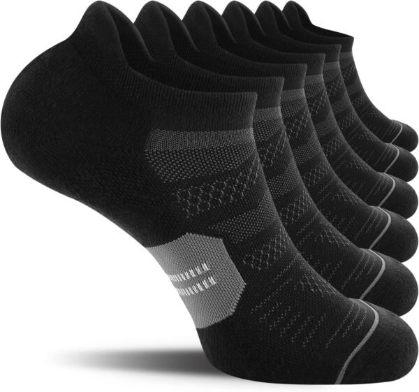 CS CELERSPORT 6 Pack Men's Running Ankle Socks with Cushion, Low Cut Athletic Tab Socks