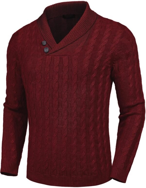 COOFANDY Men's Shawl Collar Pullover Sweater Slim Fit Casual Button Cable Knit Sweaters