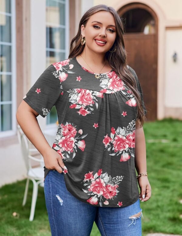 IN'VOLAND Womens Plus Size Tops Short Sleeve Tunic Crew Neck Shirts Summer Casual Loose Blouse 1X-5X - Image 3
