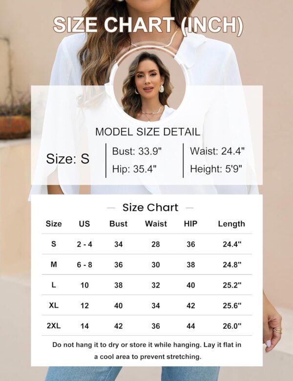 Blooming Jelly Womens Dressy Casual Blouses 3/4 Sleeve V Neck Ruffle Tops Business Ladies Summer 2024 Trendy Work Shirt - Image 6