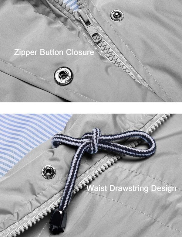 Rain Jacket Women Striped Lined Hooded Lightweight Raincoat Outdoor Waterproof Windbreaker - Image 4