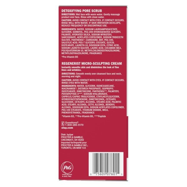 Olay Face Wash Regenerist Advanced Anti-Aging Pore Scrub Cleanser (5.0 Oz) and Micro-Sculpting Face Moisturizer Cream (1.7 Oz) Skin Care Duo Pack, Total 6.7 Ounces - Image 8