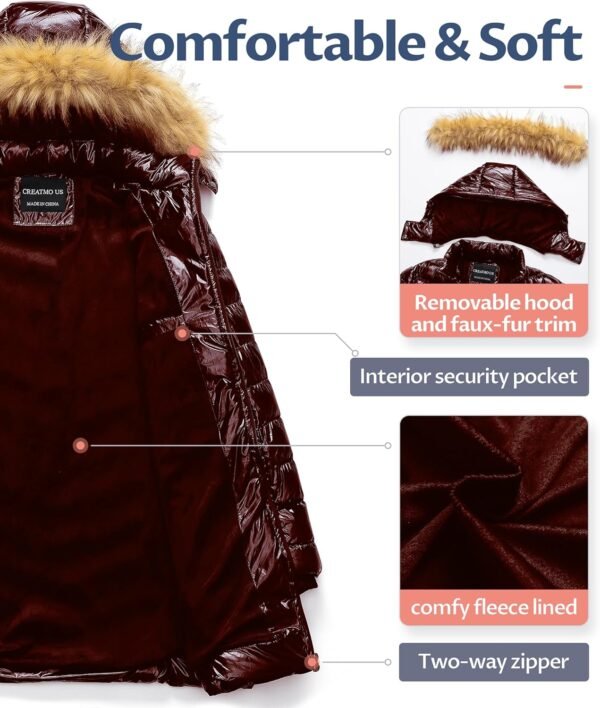 CREATMO US Women's Winter Hooded Coat Waterproof Warm Long Puffer Jacket Parka - Image 3