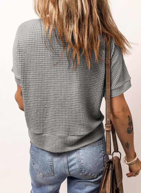 Dokotoo Womens Summer Tops 2025 Waffle Knit Button Down Shirts Casual V Neck Short Sleeve Shacket Jacket Dressy Blouses - Image 2
