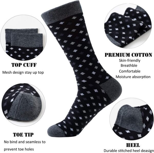 Mens Dress Socks Cotton Colorful Striped Patterned Socks for Men Women Solid Lightweight Breathable 6 Pack - Image 2