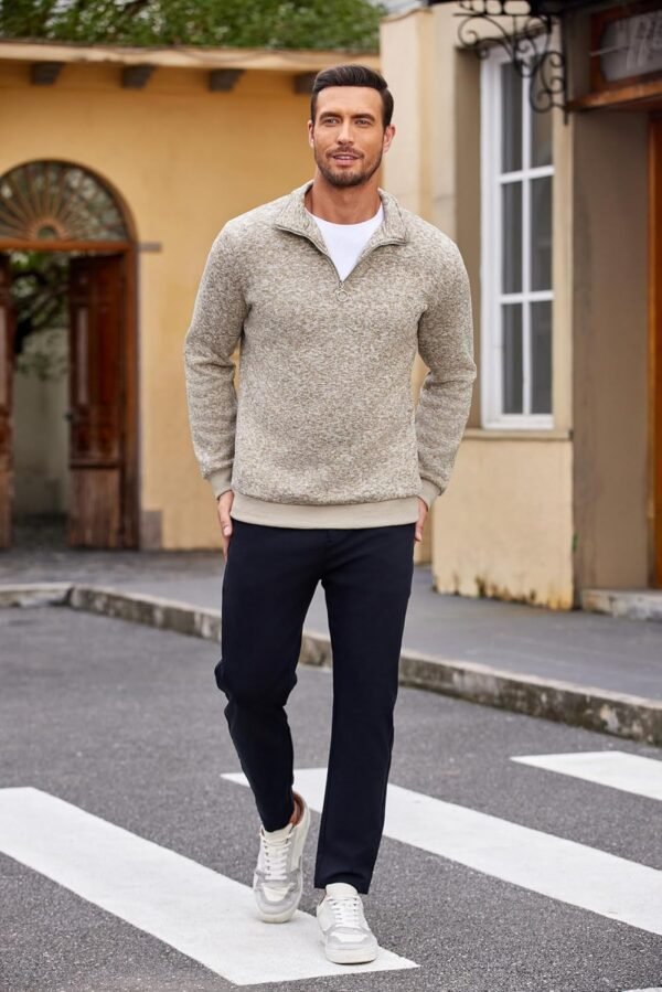 COOFANDY Men's Quarter Zip Pullover Casual Long Sleeve Sweater Slim Fit Sweater Mock Neck Polo Sweater - Image 2