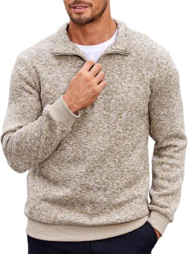 COOFANDY Men's Quarter Zip Pullover Casual Long Sleeve Sweater Slim Fit Sweater Mock Neck Polo Sweater