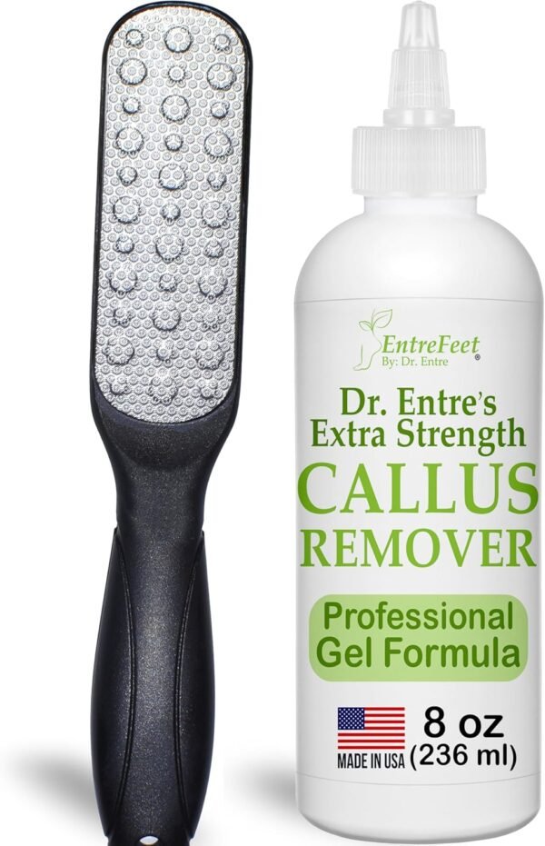 Callus Remover Gel & Double-Sided Foot File: 8 oz Extra Strength Callus Remover for Feet, Foot Callus Remover Care, Pedicure Tools Supplies, Spa Kit, Dead Skin Scrubber