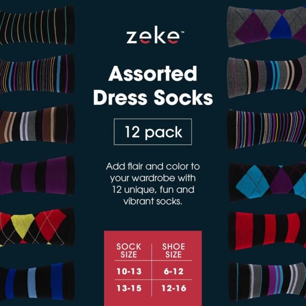 ZEKE Funny Dress Socks for Men - Funky Mens Crazy Socks - Cool Colorful Patterned Fun Socks for Men - Image 3