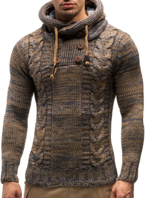 Leif Nelson Men's Knitted Sweater - Slim Pullover Sweaters for Men with Hoodie - Image 3