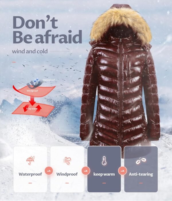 CREATMO US Women's Winter Hooded Coat Waterproof Warm Long Puffer Jacket Parka - Image 6