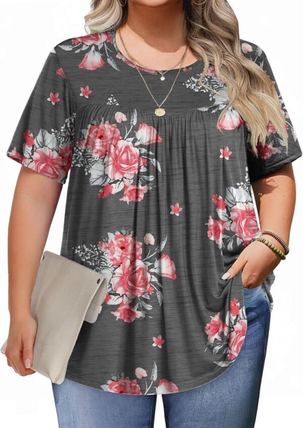 IN'VOLAND Womens Plus Size Tops Short Sleeve Tunic Crew Neck Shirts Summer Casual Loose Blouse 1X-5X